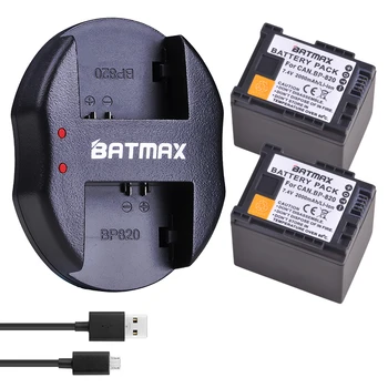 2 бр. Батерия BP-820 + USB Двойно зарядно устройство за Canon VIXIA GX10, XF400, XF405 HFG20, HFG30, HFG40, HFM41, HFM400, HFS21, HFS30