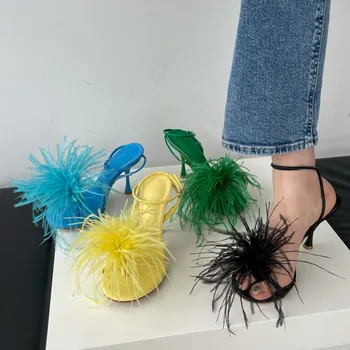 2022 Европейски и американски пролет-лято Нови модни дамски Сандали на висок ток, модерни ежедневни сандали на висок ток с кожа