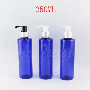 250 мл Синя пластмасова бутилка с плосък рамо, 250 мл, Лосион / Гел за душ, празен козметични контейнер (25 бр./ лот)