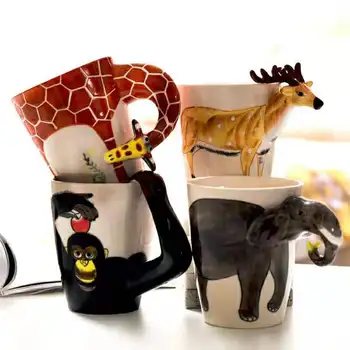 3D триизмерна Чаша с животни чаша ръчно рисувана керамична чаша сладко творческа личност млечни чашата за кафе