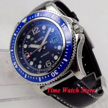 44 мм Автоматични мъжки часовник BLIGER, син циферблат, с блеснали керамични bezel, полиран корпус на SS, Miyota 8215, Автоматични часовници, мъжки 148