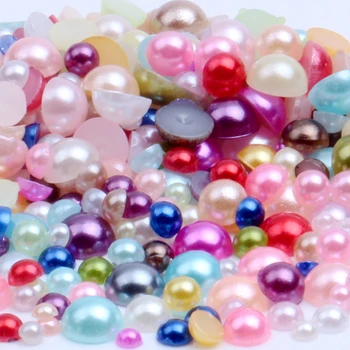6600шт Смесени размери 1,5-9 мм, 10 размери Смесени Цветове Опаковка Имитация Полукруглого плоски Перли