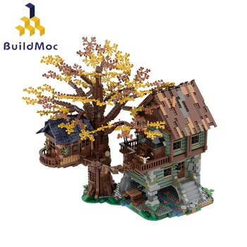 BuildMoc Къща Кафяв Събрани Строителен Къща Дърво Почивен Празник на Децата DIY Градивен елемент на Играчки, Подарък За Нова Година, Рожден Ден