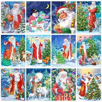 CHENISTORY Живопис с маслени Бои По Номера Възрастни Занаяти Дядо Коледа за Оцветяване на Номерата На Стенно Изкуство За Коледен Подарък Рисуване на Картини