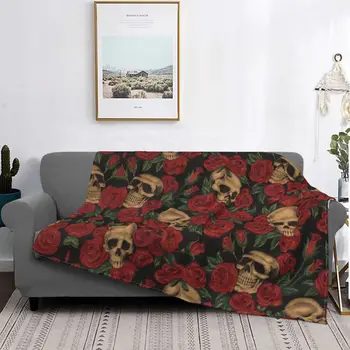 Floral Schädel Decken Rosen Retro Flanell Vintage Warme Werfen Decken für Hause Frühling Herbst