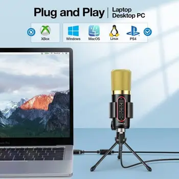 JAMELO USB Кондензаторен Микрофон със Стойка за Статив за стрийминг възпроизвеждане на Игри за вашия Десктоп на Лаптопа