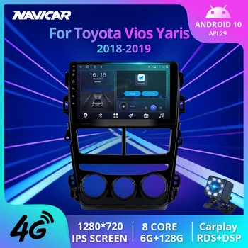 NAVICAR 2Din Android10 Автомагнитола За Toyota Vios Yaris 2018-2019 Стерео Приемник GPS Навигация Bluetooth Плейър Авто Радио IGO