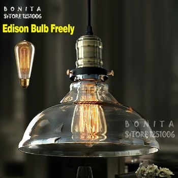 Nodic висящи лампи стари Промишлени вятър Прозрачно стъкло кабел окачен лампа ретро Едисон бронзов медальон лампа E27