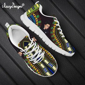 Noisydesigns/ Дамски Обувки в африканския стил с цветен Модел и черно Модел за момичета; Ежедневни Пролет-Есен обувки на плоска подметка с шнур; Марка Дизайнерски обувки