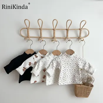 RiniKinda/ Нова Памучен Пролетно Дрехи за малките момичета, Тениски, Тениска с яка-прием за Деца, тениски с дълъг ръкав, Потници за малки Момичета