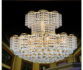 Безплатна Доставка Модерен Окачен Лампа LED Gold Crystal Висящи лампи Лампа Ac Led Полилей Висящи Лампи Блясък Де Кристъл Украса