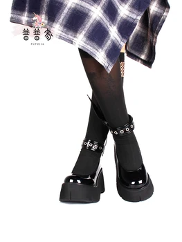 Готическа Лолита обувки на супер висок ток Демон крило обувки на платформа в стил пънк, готини момичета черна лачена кожа дебело дъно cosplay