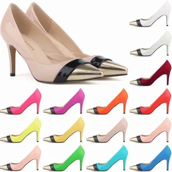 Дамски обувки-лодка; Модни обувки-лодка от изкуствена кожа без шнур на тънък ток 8 см, с остри пръсти, с ярки цветове, цвят, съответстващ на сватбеното парти; базова Офис Дамски обувки OL
