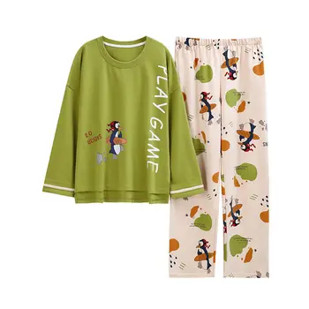 Дамски пижами Пролетни и есенни модели, от памук, с дълги ръкави Може да се носи Извън ежедневните дрехи за дома Хлопчатобумажный костюм
