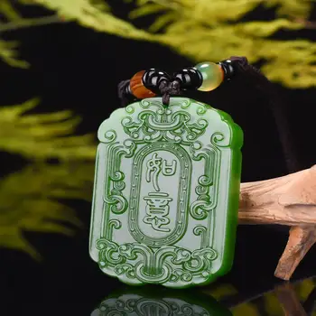 Зелен Нефритови Висулка Ruyi Колие Модни Очарователни Бижута От Естествени Нефрит Китайски Издълбани Амулет Подаръци за Мъже И Жени Аксесоари