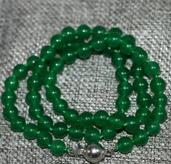 Мода Естествен 8 мм зелен нефрит или скъпоценен камък кръгли мъниста огърлица 18