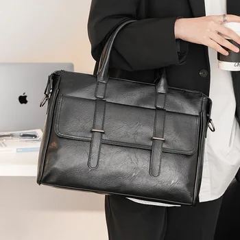 Модерен бизнес портфейл, Мъжки Прости Обикновена Чанта С горната дръжка и пагон, чанта-месинджър През Рамо, Мъжки Чанти, Чанти За лаптоп