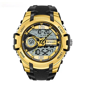 Мъжки водоустойчив часовник с голям циферблат, цифров часовник, модни студентски спортни часовници на открито