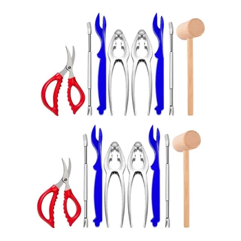 Набор от инструменти за морски дарове 16 бр, включва в себе си 4 рулца от бисквити, 4 мивки омар, 4 вилици за крака от раци, 2 рулца от чук и 2 ножа за морски дарове.
