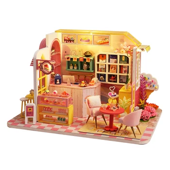 Нов DIY Миниатюрна Дървена Кукла Къща Сградата Магазин Десерти Casa Куклена Къща с Мебели Led Светлини, Играчки за Момичета, Подарък За Рожден Ден