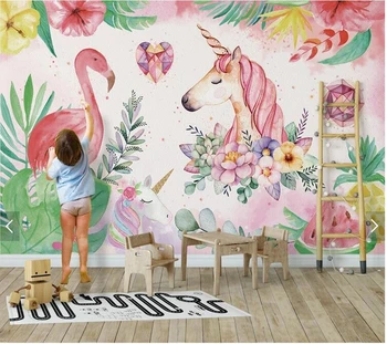 Обичай децата papel de parede, фламинго и еднорог 3D стенописи за хола, детска стая, разтегателен фон начало декор тапети