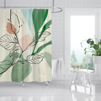 Проста Бяла Завеса За душ С 3D Принтом, Зелени Листа от Растения, Художествен Модел, Водоустойчив Полиестер Завеса За Баня, Фон За Баня