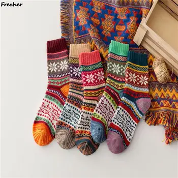 Чорапи В етнически стил, Пролетта и зимата Топли Вълнени Чорапи, Термообувь, Удобни Обувки Sokken 2023, Коледни Меките терлици За Жени И Мъже