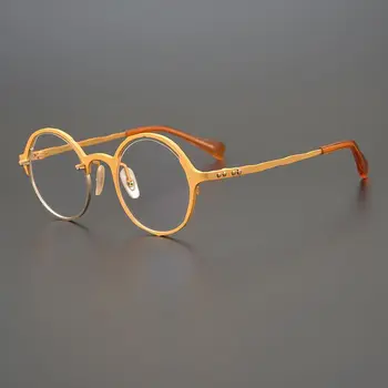 Японски Висококачествени Очила В Титанов Ръбове, Мъжки Ретро Кръгли Маркови слънчеви Очила За Жени, Прозрачни Лещи, Очила По Рецепта MM0052
