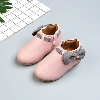 нов лък за момичета 2021 г.; детска устойчива на плъзгане детски обувки с страничния цип; модни дишащи детски къси ботуши